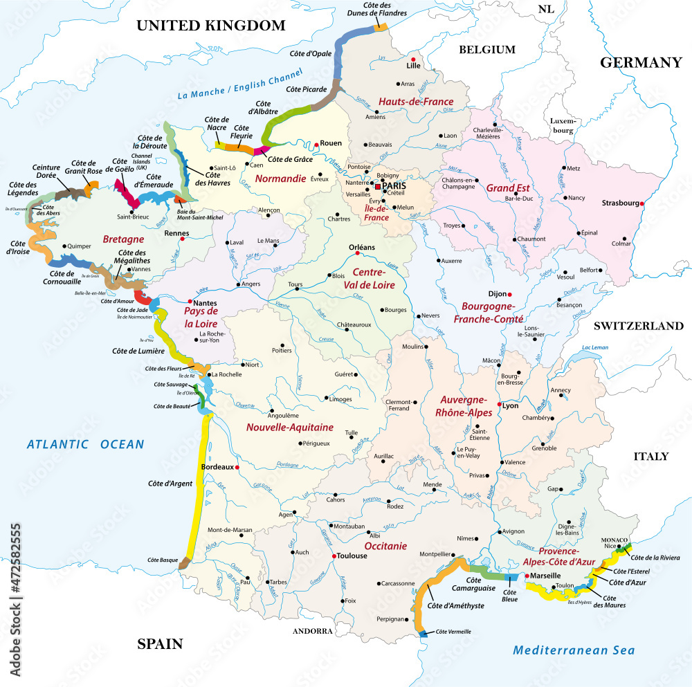 Vector map of tourism coasts of France 