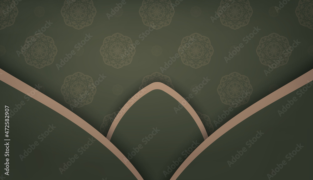 Green banner with vintage brown pattern for design under your logo