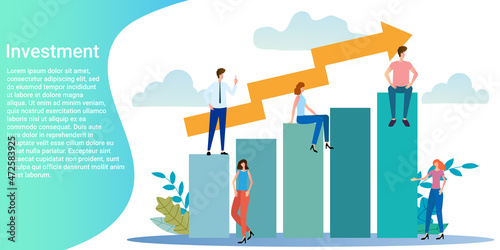 Investment.People plan financial contributions to business activity. Cry in business style.Flat vector illustration.