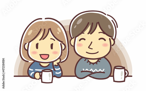 おしゃべりをする女性と聞いている男性のイラスト・カップル・夫婦・家族