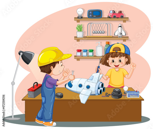 Children fixing a rocket together