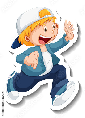 Sticker template with a boy cartoon character isolated
