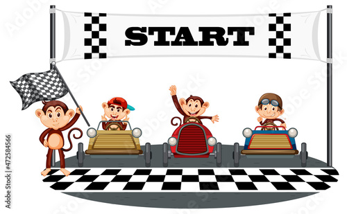 Soap Box Derby with monkey racing drivers