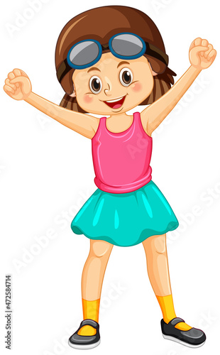 Happy girl wearing aviator hat cartoon character