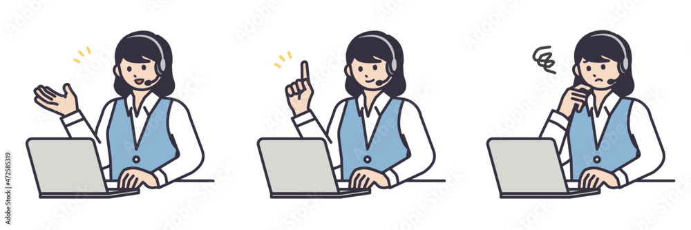 コールセンターのオペレーターの女性イラストセット Stock ベクター Adobe Stock