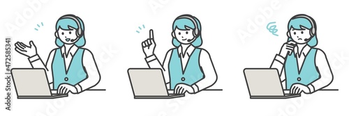 コールセンターのオペレーターの女性イラストセット