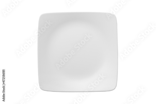 glass square plate isolated over white background. Top view