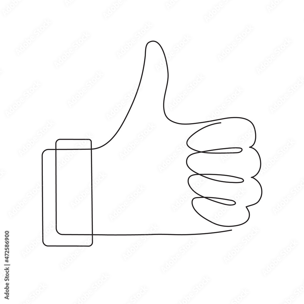 Thumb up, like, gesture finger up, one line art, hand drawn continuous contour. Marketing icon.Minimalist design.Editable stroke.Isolated.Vector illustration Thumb up, like, gesture finger up, one line art, hand drawn continuous contour. Marketing icon.Minimalist design.Editable stroke.Isolated.Vector illustration