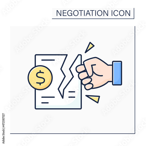 Deal breaker color icon. Break offer. Contract terms contradict another agreement or would require to act illegally.Negotiation concept. Isolated vector illustration