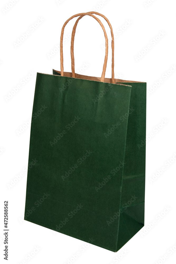 Dark green paper market bag ecological isolated on the white background Dark green paper market bag ecological isolated on the white background