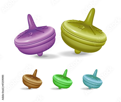 Design of metal spinning tops in several colors for Hanukkah