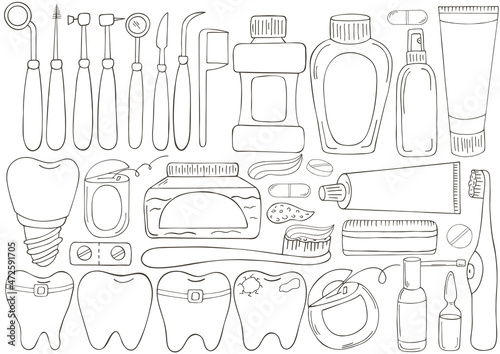 Monochrome medical illustrations. Coloring pages, black and white