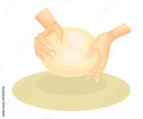 Human hands kneading dough for cookies, bread or pizza vector illustration