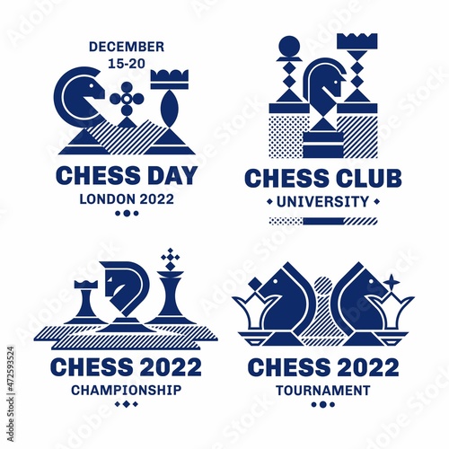 Chess one color logo set geometric style - vector illustration, emblem design on a white background