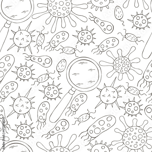 Monochrome medical seamless pattern. Coloring pages, black and white