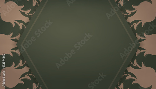 Green color banner template with greek brown pattern and place for text