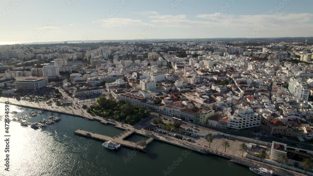Aerial panorama view, Portimão downtown City buildings Riverfront, Algarve Aerial panorama view, Portimão downtown City buildings Riverfront, Algarve