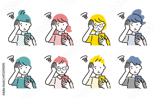 スマホを見て悩む子供セット
