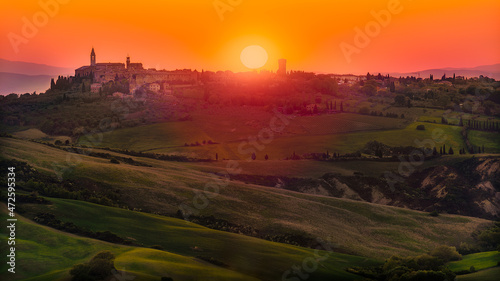 landscape sunset Val d Orcia Tuscany Italy