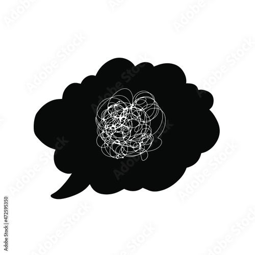 Confusion. Speech bubble with tangled thoughts. Hand drawn speech bubble on white background.