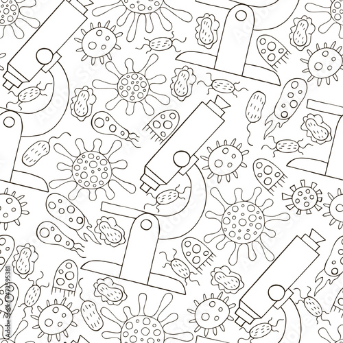 Monochrome medical seamless pattern. Coloring pages, black and white