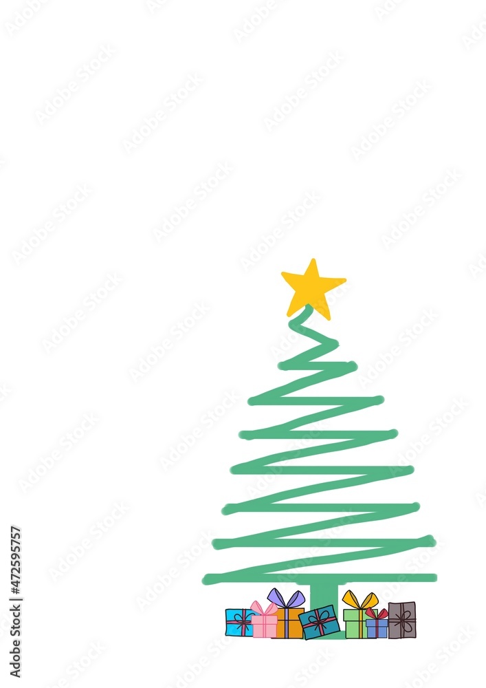 Christmas tree with colorful gift boxes under the tree. Flat style illustration Christmas tree with colorful gift boxes under the tree. Flat style illustration