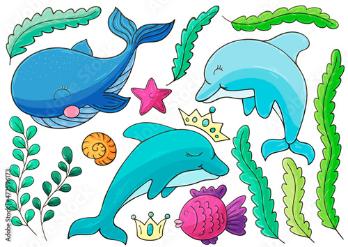 Set of illustrations on the marine theme