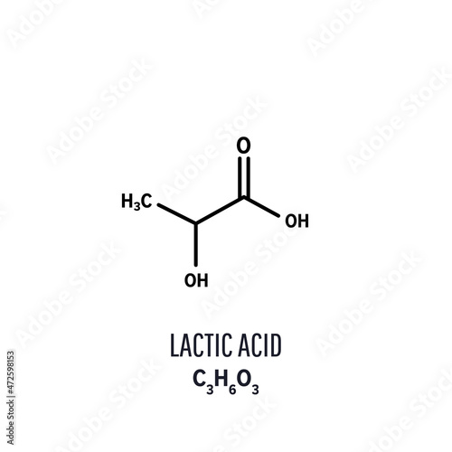 Lactic acid molecular structure. Lactic acid skeletal chemical formula. Vector illustration photo