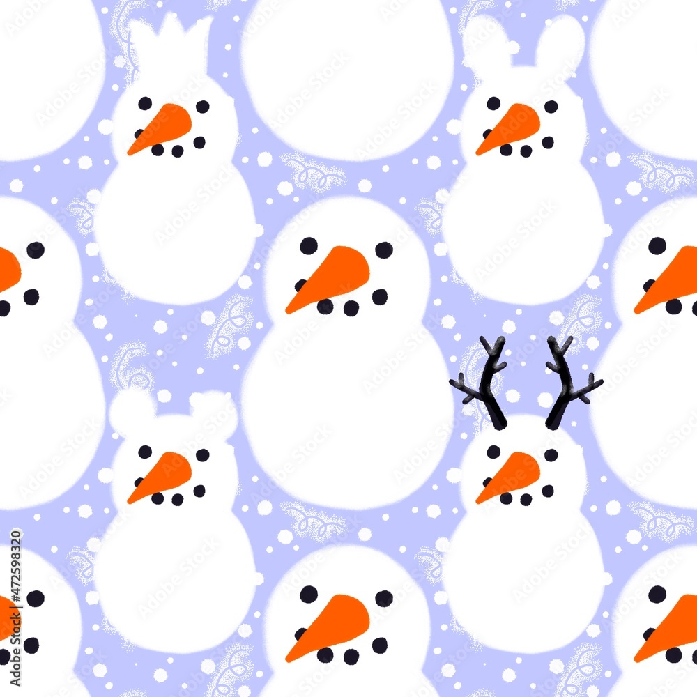 Winter seamless snowman pattern for fabrics and textiles and packaging and gifts and cards and linens and kids Winter seamless snowman pattern for fabrics and textiles and packaging and gifts and cards and linens and kids
