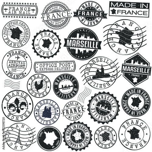 Marseille France Stamp. Vector Art Postal. Passport Travel Design. Travel and Business Set.