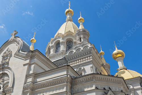 Domes of the Cathedral of the Intercession of the Most Holy Theotokos on Bolshaya Morskaya street in the city of Sevastopol, Crimea photo