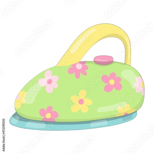Nice cartoon iron. An electrical device for a fairy-tale character or doll. Toy house. Picture for kids. Hand drawn vector illustration