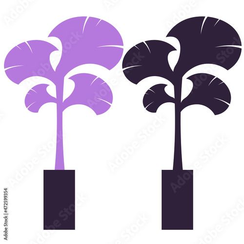 Minimalist Indoor Plant Silhouette - Amazing flat vector illustration of a long purple indoor plant on a pot suitable for clip art, website, app, icon, sign, design assets, and illustration in general