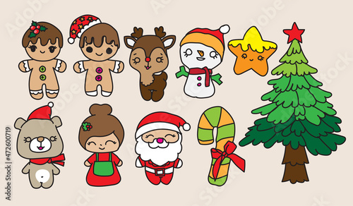 happy new year and christmas cartoon festive elements collection