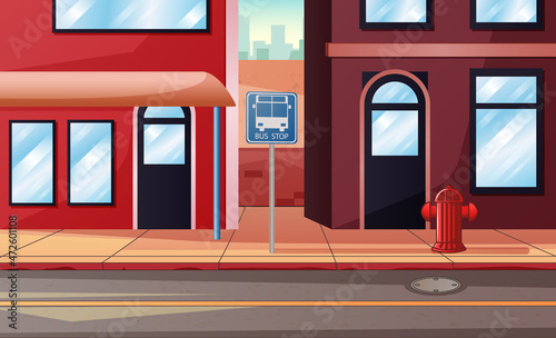 Town street with rise houses and public buildings illustration