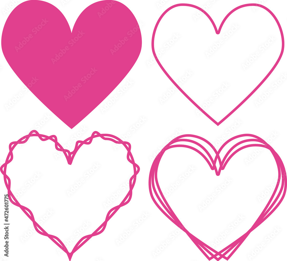 Collection of hand drawn doodle hearts. A set of hearts. Vector flat illustration.