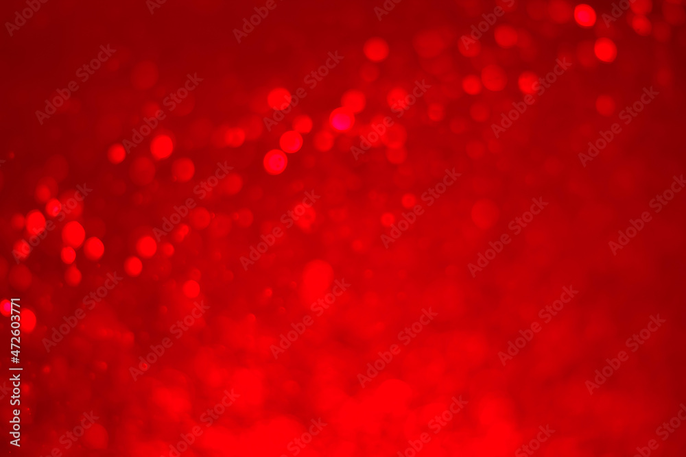 Red glitter vintage lights background. White bokeh on red background. Red heart boked - obrazy, fototapety, plakaty 