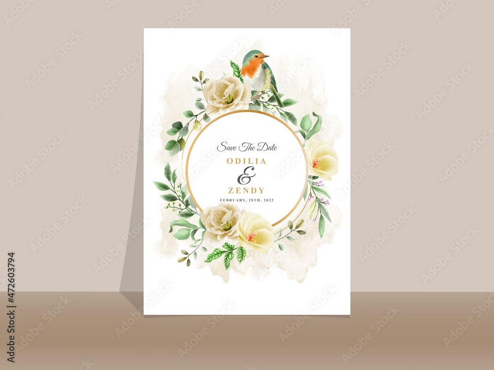 Elegant yellow and orange floral wedding invitation card