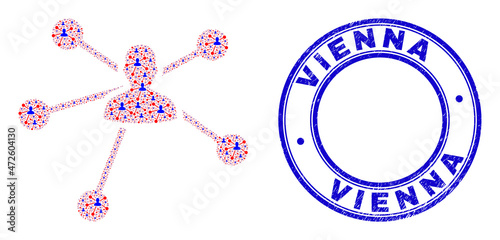 Vector user links icon composition is created of repeating self user links parts. Vienna dirty blue round stamp seal. Recursive composition of user links icon.