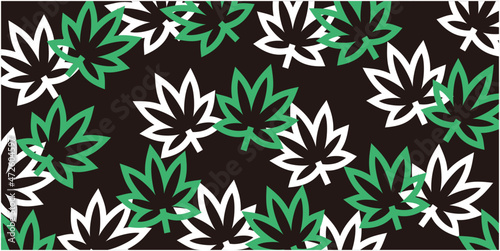 Cannabis leaf pattern background for website or wrapping paper (Black background version)