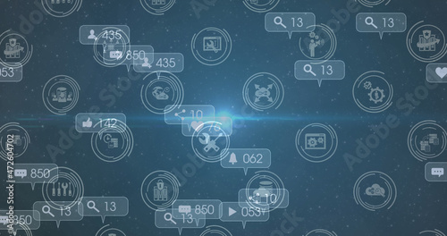 Image of social media icons and numbers over blue background