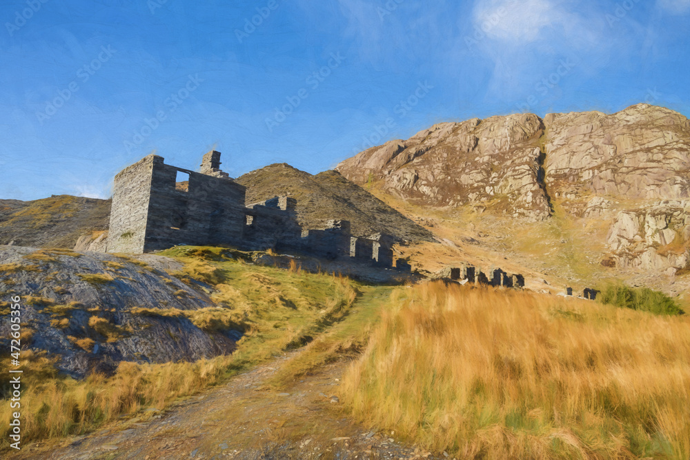 Digital painting of Cwmorthin Slate Quarry at Blaenau Ffestiniog