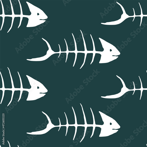 Fish skeleton seamless pattern vector illustration. Ocean or sea background. ...