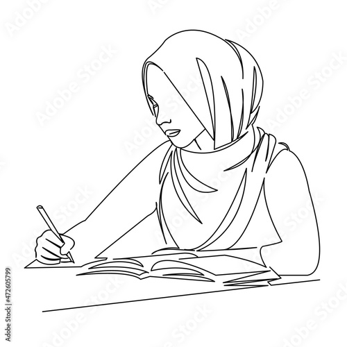 Canvas Print modern muslim girl studying student