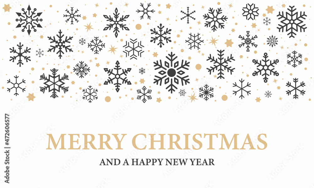 Fototapeta premium Snowflakes. Winter abstract background. New Year, Christmas. Decorative winter background with snowflakes, snow, stars, design elements