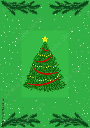 vector christmas tree with decorations. flat image of green spruce with christmas balls