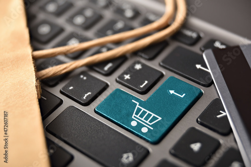 Internet shopping concept with keyboard with cart drawn on key