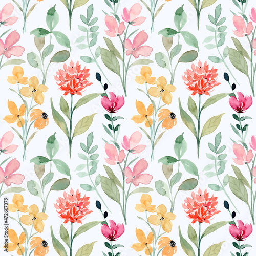 Yellow green wild floral watercolor seamless pattern