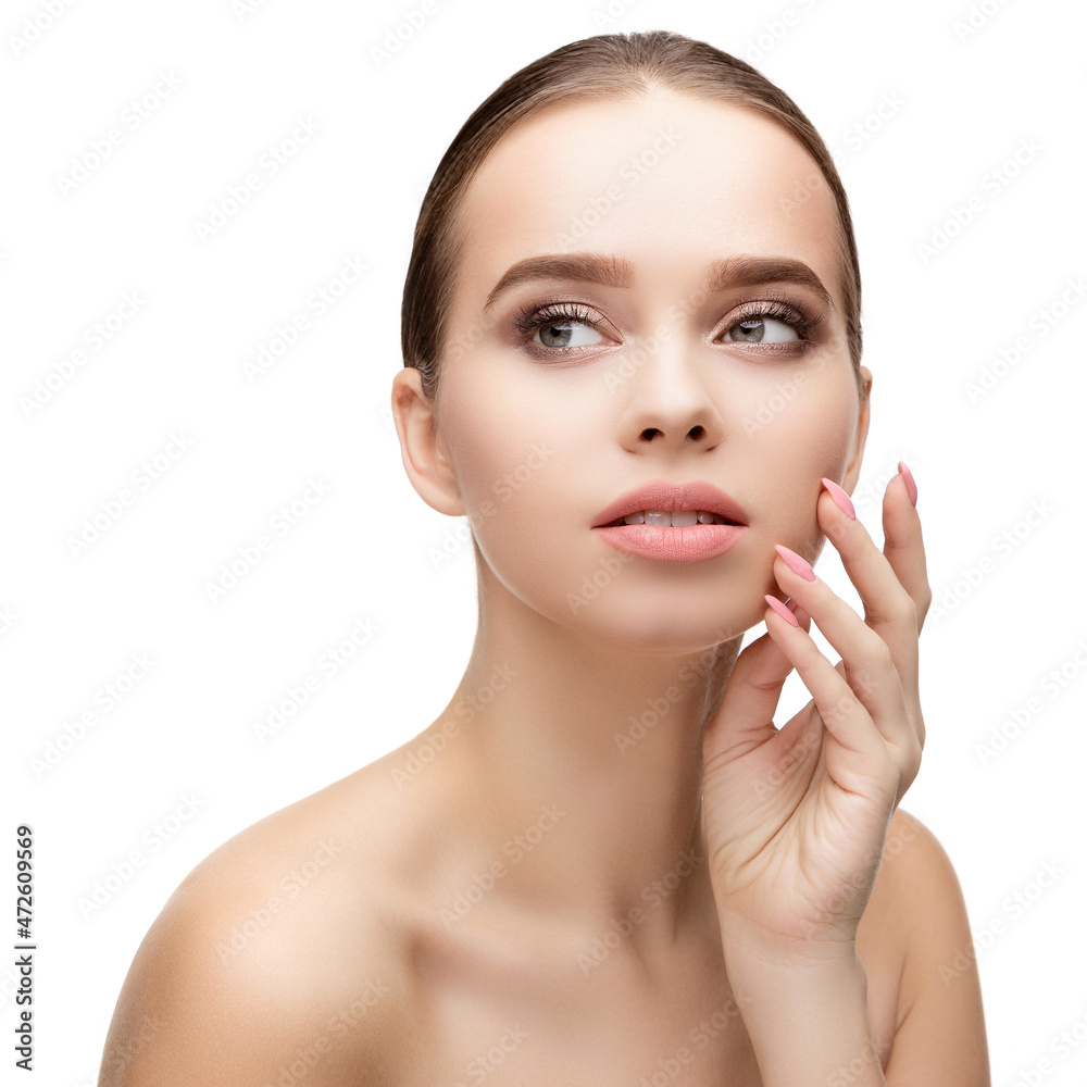 Beautiful Young Woman with Clean Fresh Skin isolated on white background Beautiful Young Woman with Clean Fresh Skin isolated on white background