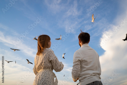 Kaliningrad, Russia. Young couple in love on the seaside